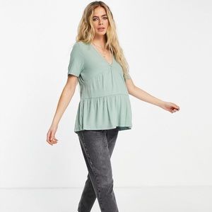 ASOS Design Maternity Mint Green Tiered Ribbed Smock Shirt Size L/8